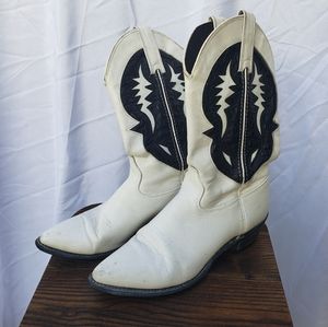 White and black western boots